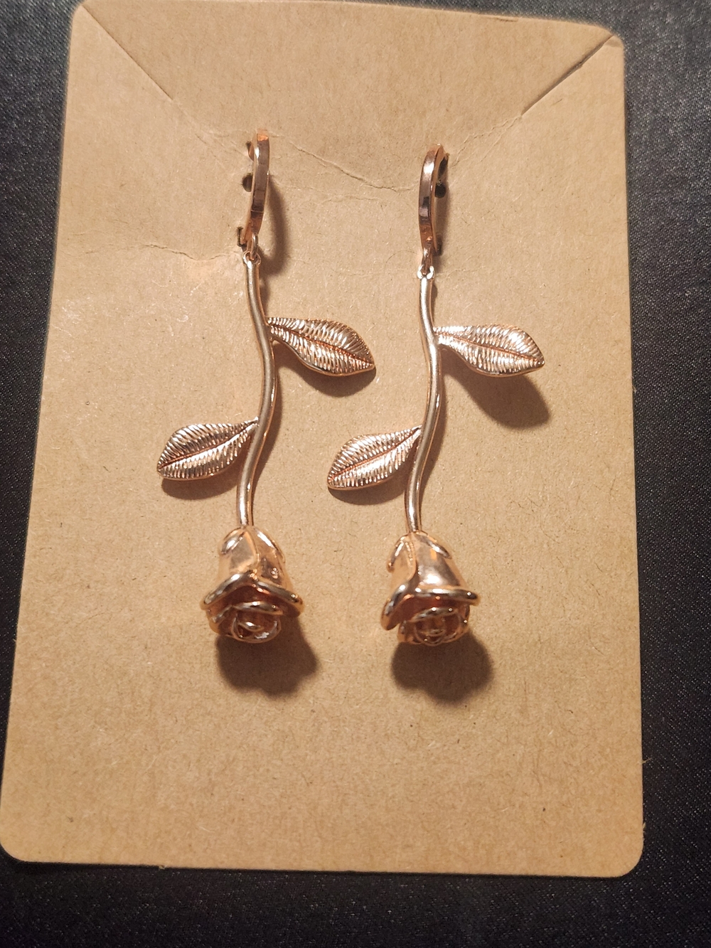 Rose Stem Drop Earrings - Rose Gold